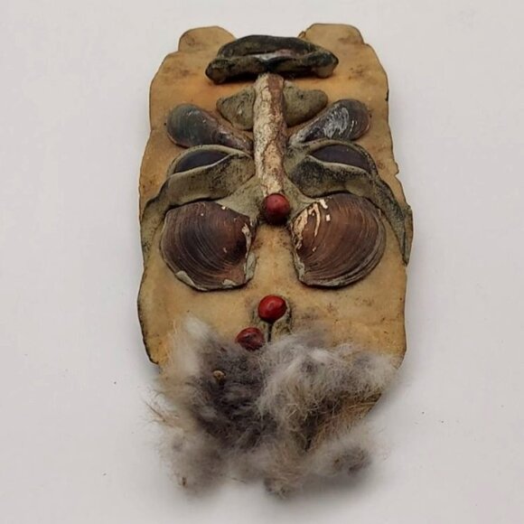 Handmade African Tribal Mask Ethnic Shell Feathers Bone Nuts Wall Decor - Picture 4 of 9